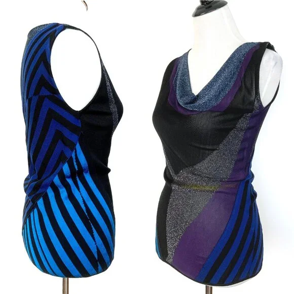 Gucci Cowl Neck Mix Media Knit Sleeveless Top Sz 6-8 - Picture 7 of 16